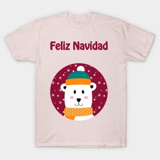 Feliz Navidad - Cute polar bear wishing merry Christmas in Spanish T-Shirt